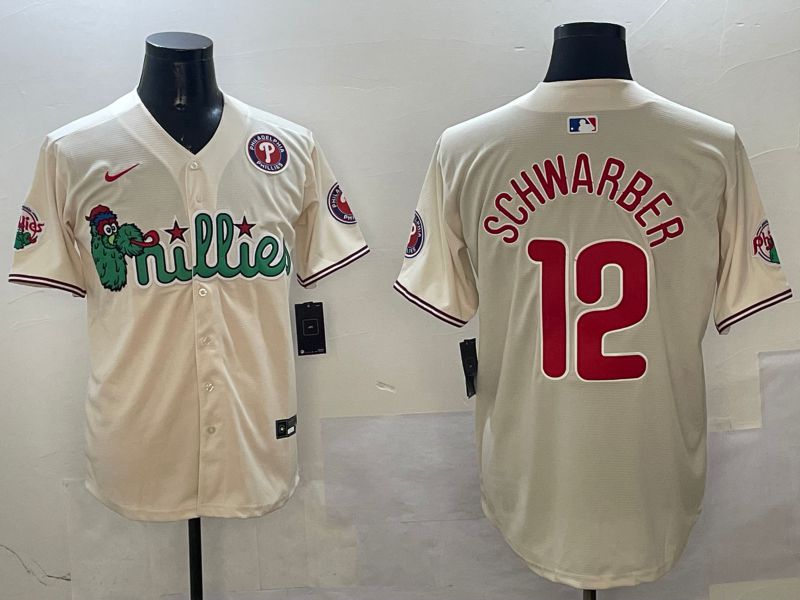 Men Philadelphia Phillies #12 Schwarber Cream Three generations Joint Name Game 2025 Nike MLB Jersey style 5